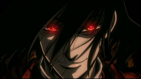 I couldn't find a picture of Sol with his hair down, so here's Alucard. Picture this, but with crazy eyes and more screaming.